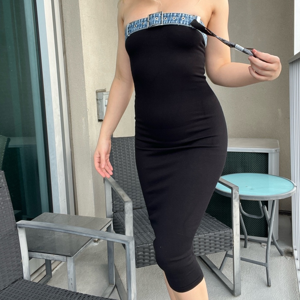 SER.O.YA Elegant Blanche Knit Denim Dress